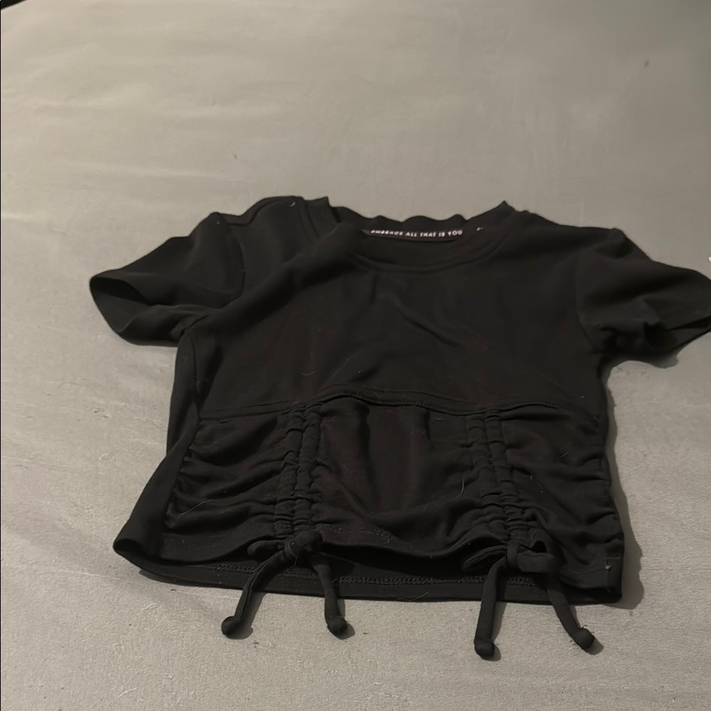 Black Ruched Short Sleeve Top